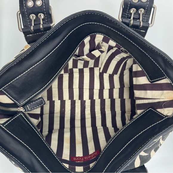 Isabella Fiore Vintage Beaded Embroidered Canvas Leather‎ Purse Bag, Black/Cream - Picture 6 of 10